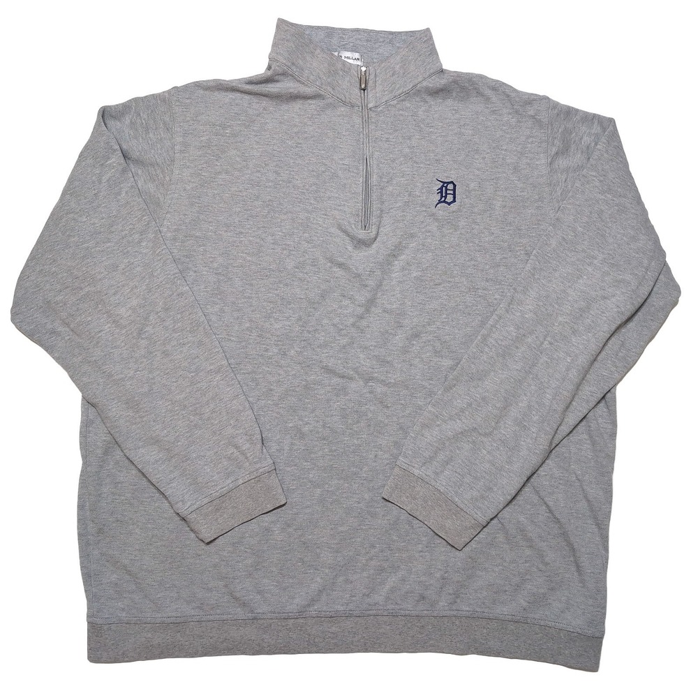 PETER MILLAR Detroit Tigers MLB Quarter Zip Sweater Mens XXL Gray